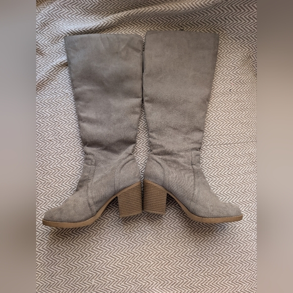 SO Okapi Taupe Grayish Heeled Boots Over The Knee - Picture 5 of 8